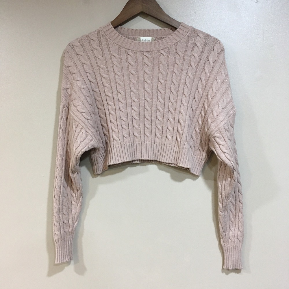 Altar'd State Cable Knit Cropped Sweater Womens XS Tan Cream Coquette Paris Soft